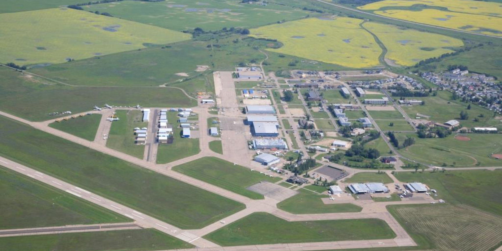 Aerial view of Red Deer Regional Airport, future development site